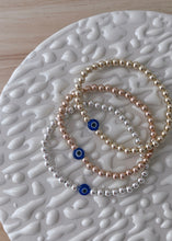 Load image into Gallery viewer, Children&#39;s evil eye bracelets in sterling silver, 14k rose gold plated and 14k gold plated.
